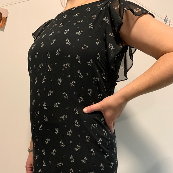 Lined Navy Floral Dress with Ruffles - Picture 4 of 6